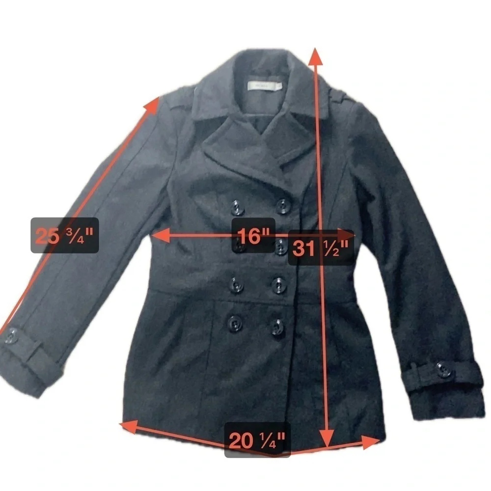 Ricki’s Vintage grey double button Peacoat Academic wool jacket women’s  size XS - Picture 8 of 10